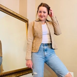 Tan Leather Button up Jacket